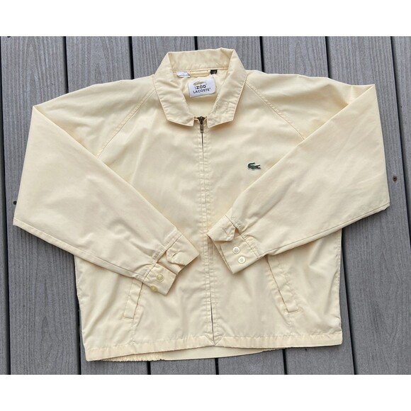 Vintage 80s Izod Lacoste Harrington Jacket Men’s L Yellow Crocodile Logo Preppy - Picture 2 of 14